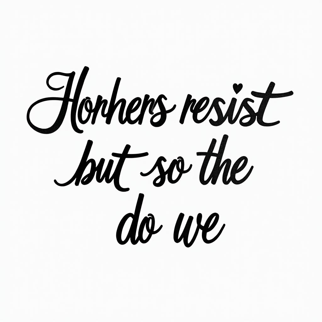 Text tattoo that says “The horrors persist but so do we”. It should be fine and have italic scriptin elegant cursive calligraphy style 2d tattoo, decorate with roses, featuring a smooth and flowing handwritten script with slightly thickened strokes for a luxurious and bold appearance,  heart symbol between names,  sleek and glossy black text with shadowing, minimalist matte white background, clean and sharp edges, illuminated with soft lighting, romantic, 8k, high-quality textures with refined typography - Variation 3