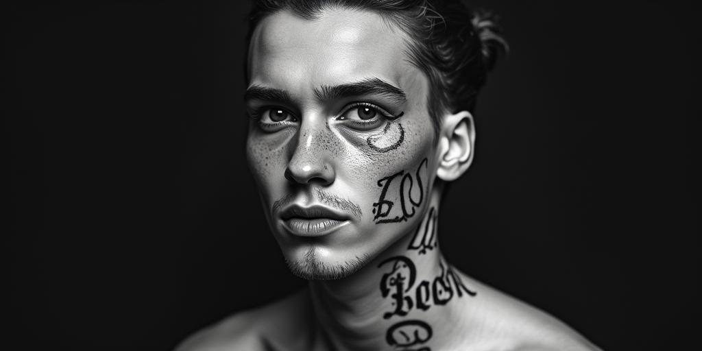 BOSStext-based tattoo, gothic font ultra-realistic, perfectly placed, high-quality font design, photo-realistic shading, 8k, high quality, finely detailed typography