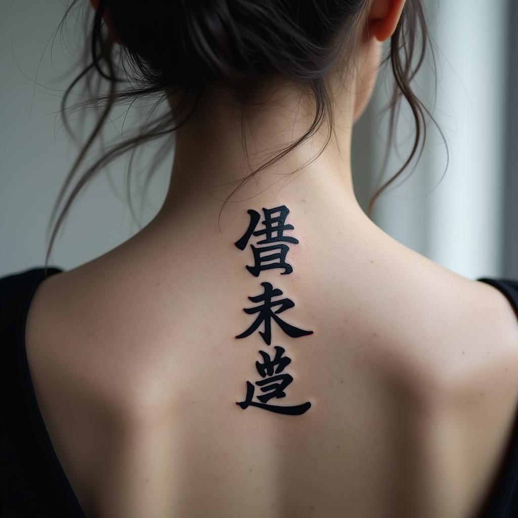 Jorieltext-based tattoo, japanese font ultra-realistic, perfectly placed, high-quality font design, photo-realistic shading, 8k, high quality, finely detailed typograph - Variation 2