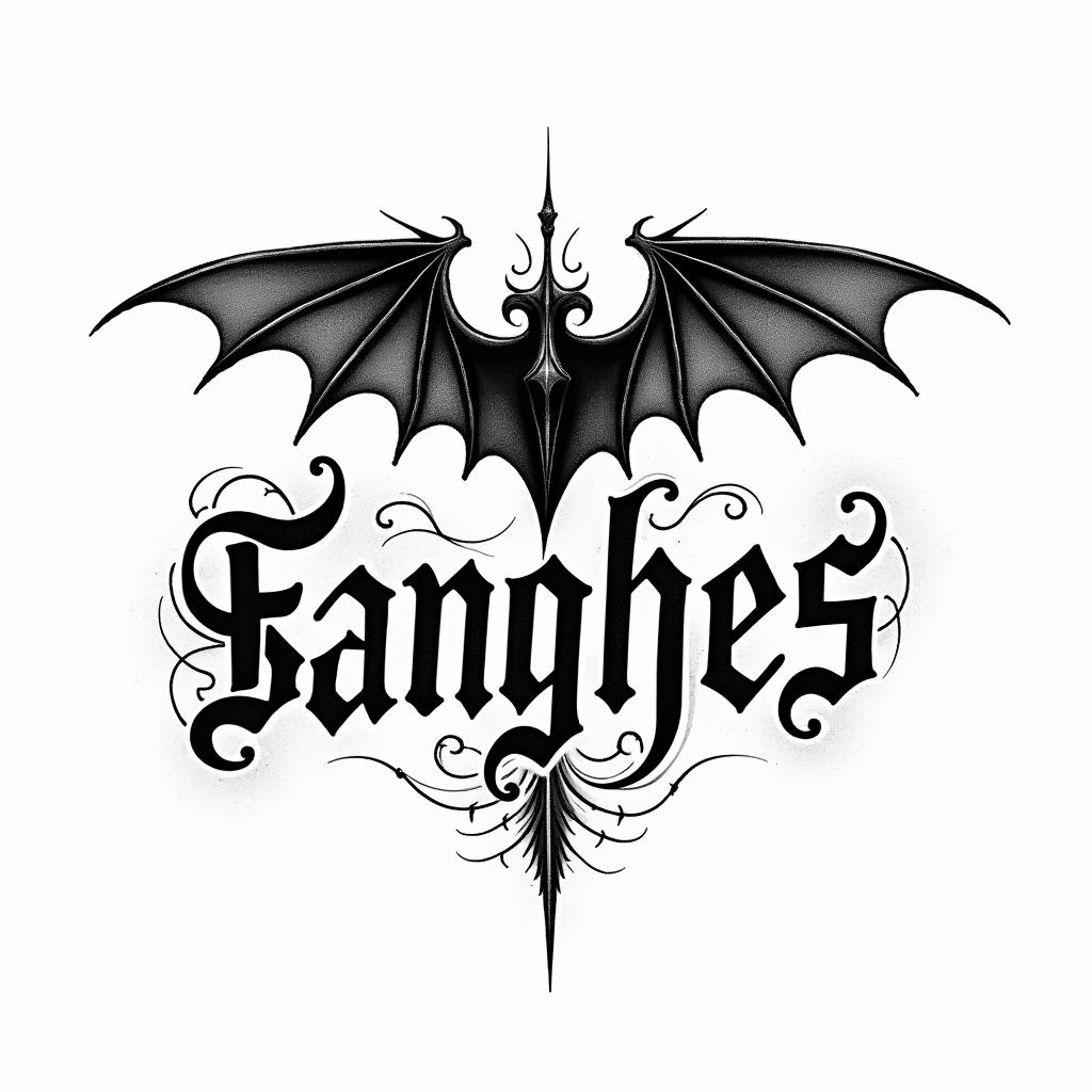 Sancheztext-based tattoo, gothic font ultra-realistic, perfectly placed, high-quality font design, photo-realistic shading, 8k, high quality, finely detailed typography - Variation 4