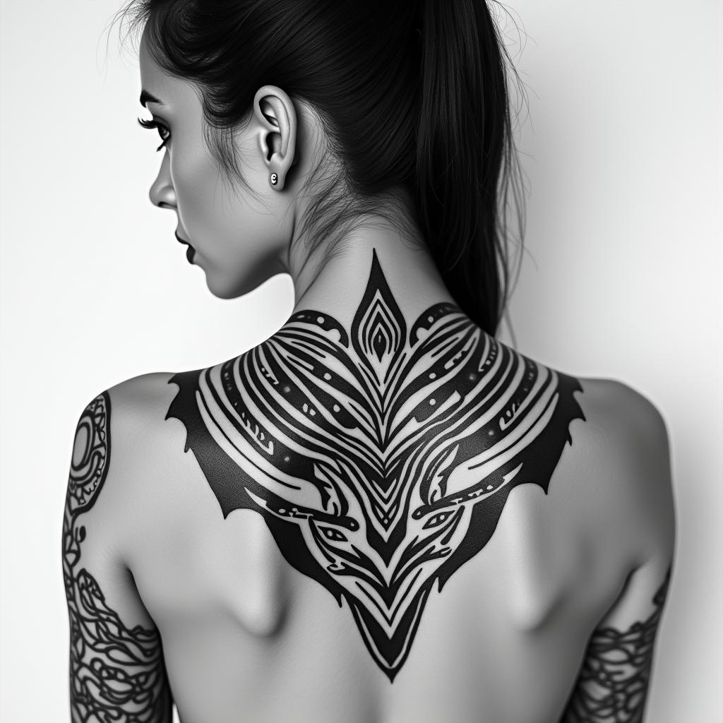Sagittariusin tribal tattoo style, featuring bold and black geometric shapes, curved lines, intertwine and flow seamlessly, creating a powerful and symbolic design, polynesian and maori styles - Variation 58