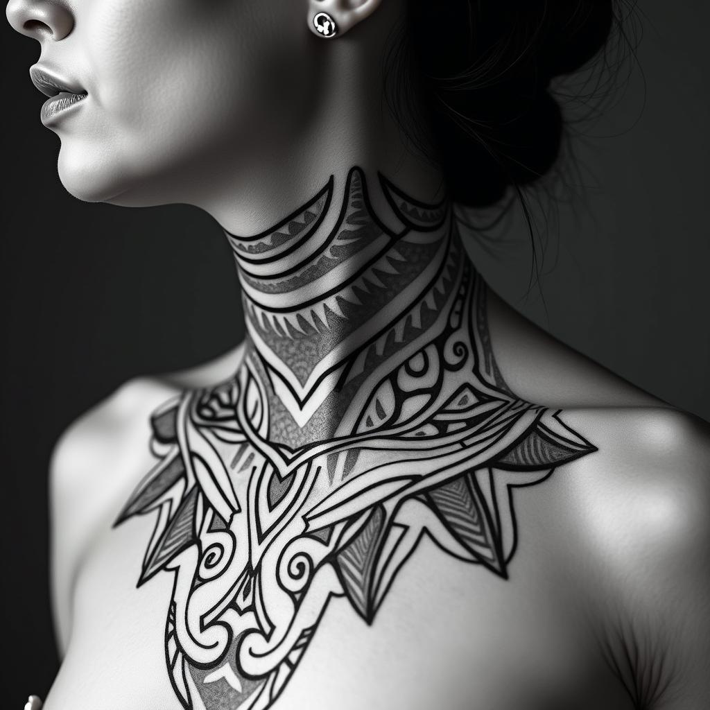 Sagittariusin tribal tattoo style, featuring bold and black geometric shapes, curved lines, intertwine and flow seamlessly, creating a powerful and symbolic design, polynesian and maori styles - Variation 57