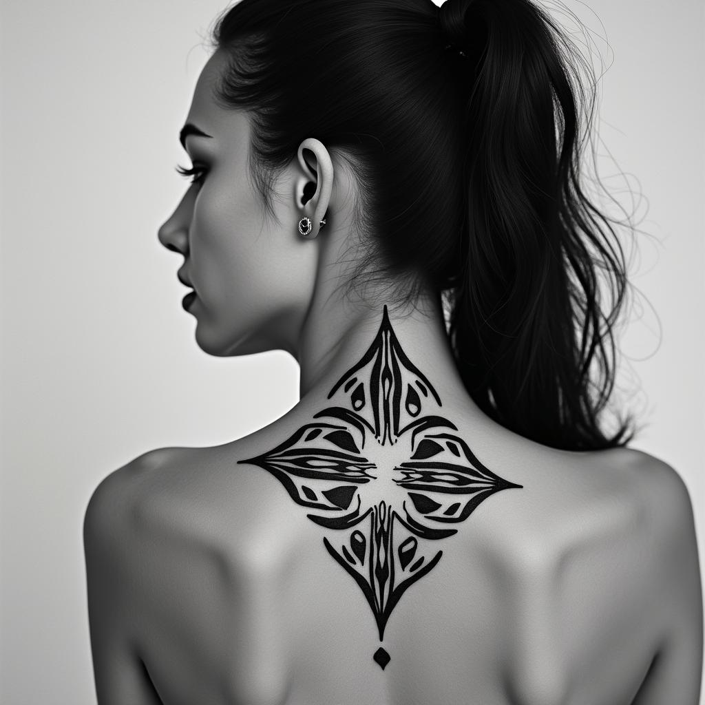 Sagittariusin tribal tattoo style, featuring bold and black geometric shapes, curved lines, intertwine and flow seamlessly, creating a powerful and symbolic design, polynesian and maori styles - Variation 53