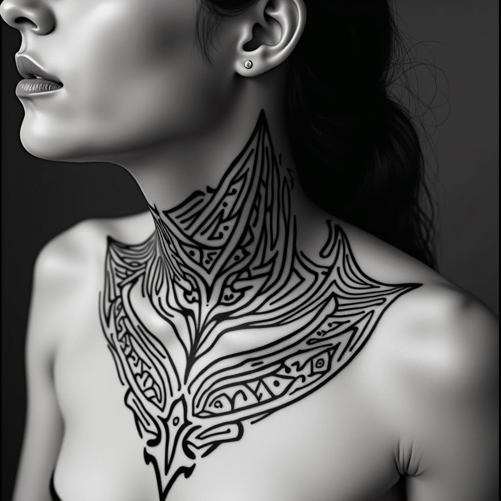 Sagittariusin tribal tattoo style, featuring bold and black geometric shapes, curved lines, intertwine and flow seamlessly, creating a powerful and symbolic design, polynesian and maori styles - Variation 48