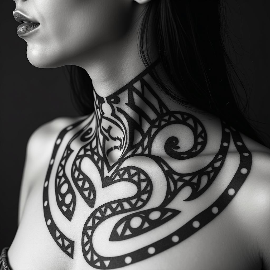 Sagittariusin tribal tattoo style, featuring bold and black geometric shapes, curved lines, intertwine and flow seamlessly, creating a powerful and symbolic design, polynesian and maori styles - Variation 49