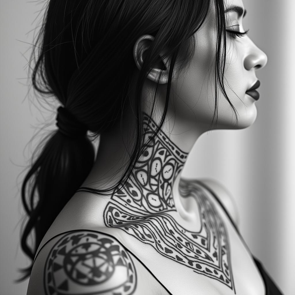 Sagittariusin tribal tattoo style, featuring bold and black geometric shapes, curved lines, intertwine and flow seamlessly, creating a powerful and symbolic design, polynesian and maori styles - Variation 52