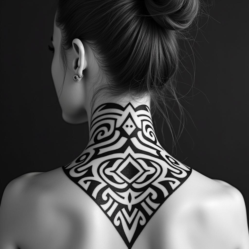 Sagittariusin tribal tattoo style, featuring bold and black geometric shapes, curved lines, intertwine and flow seamlessly, creating a powerful and symbolic design, polynesian and maori styles - Variation 39