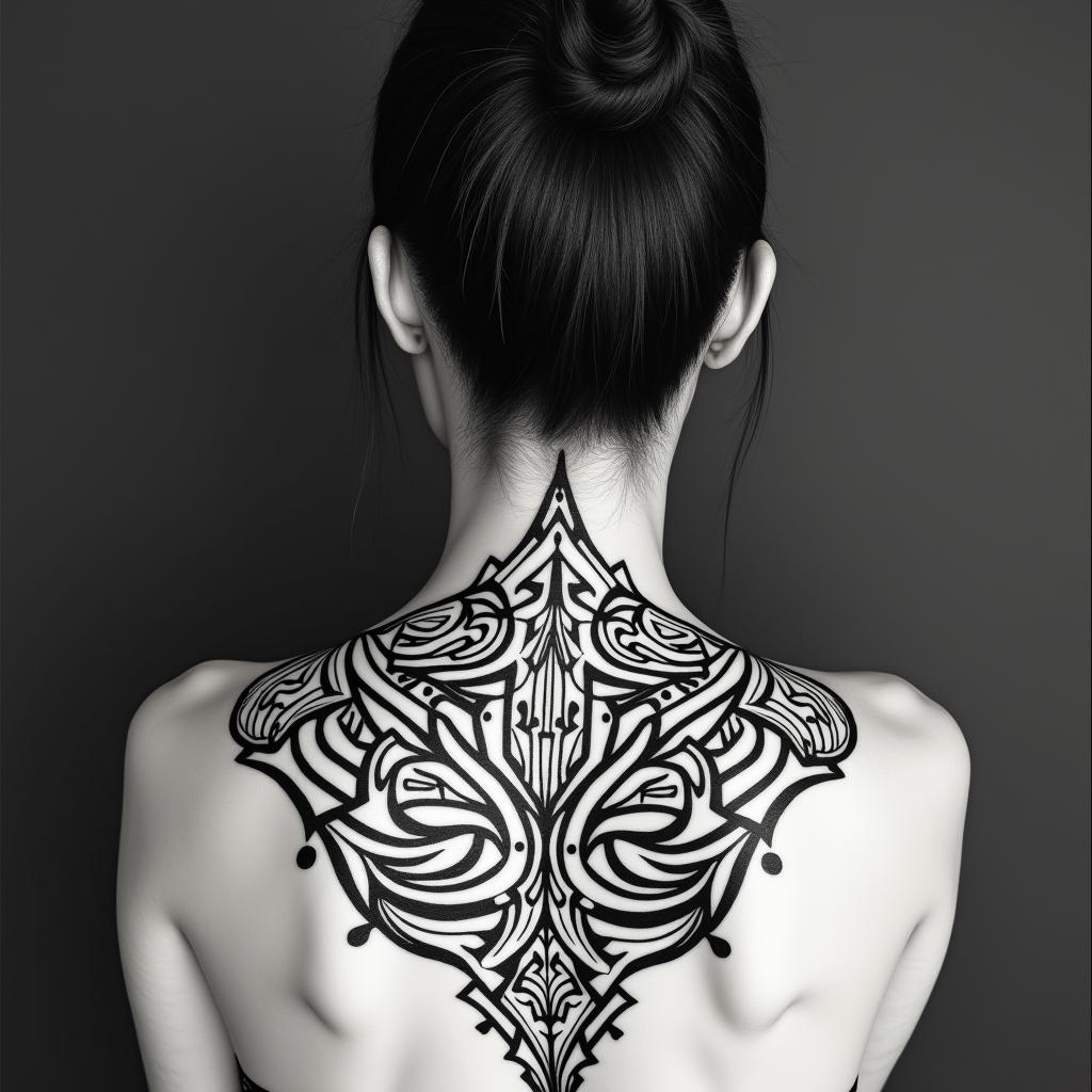 Sagittariusin tribal tattoo style, featuring bold and black geometric shapes, curved lines, intertwine and flow seamlessly, creating a powerful and symbolic design, polynesian and maori styles - Variation 34