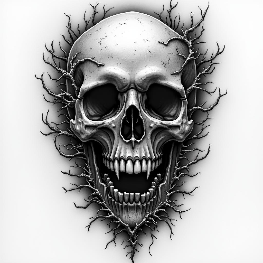 Marine in horror tattoo style, showcasing haunting and unsettling, dark and gritty textures with skulls, eerie faces, jgged designs, bold and intense shading - Variation 3
