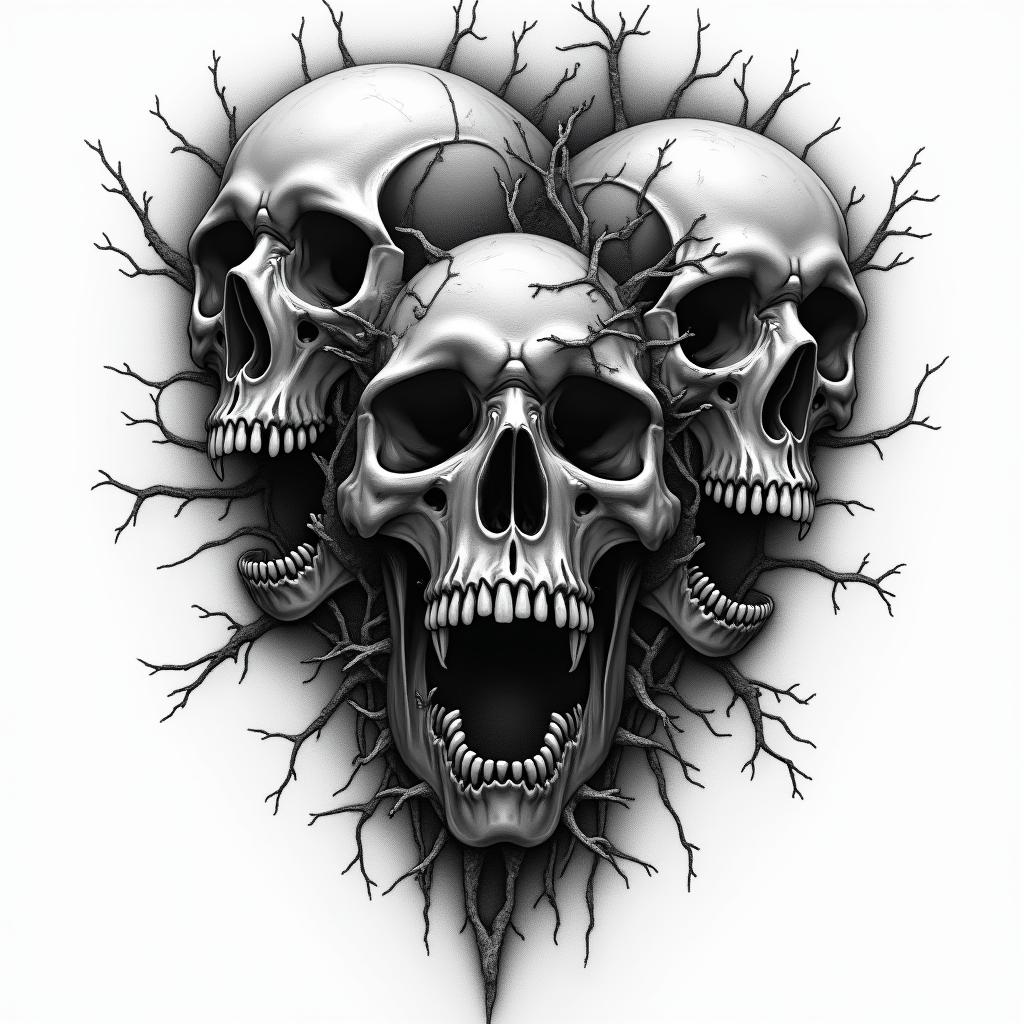 Marine in horror tattoo style, showcasing haunting and unsettling, dark and gritty textures with skulls, eerie faces, jgged designs, bold and intense shading - Variation 2