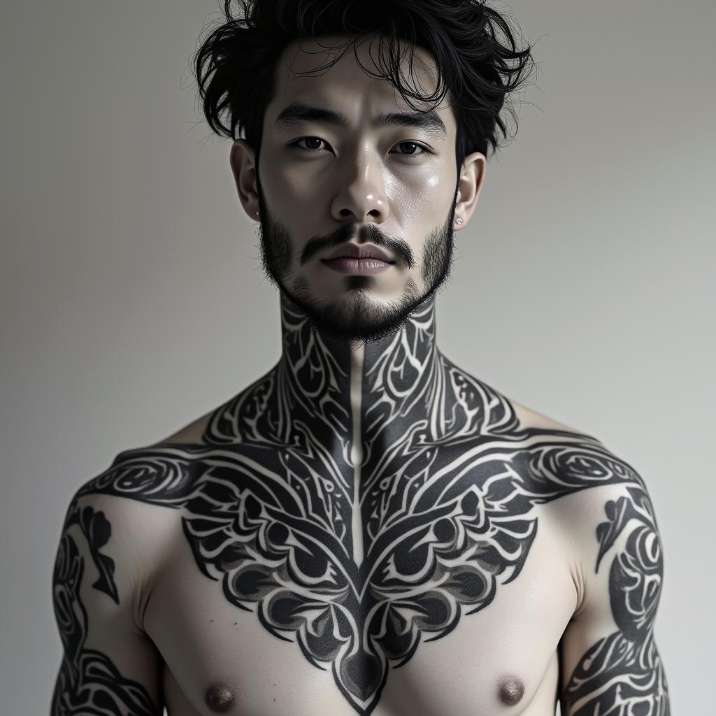 Sagittariusin tribal tattoo style, featuring bold and black geometric shapes, curved lines, intertwine and flow seamlessly, creating a powerful and symbolic design, polynesian and maori styles - Variation 26