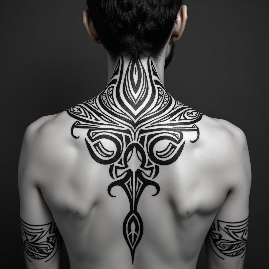 Sagittariusin tribal tattoo style, featuring bold and black geometric shapes, curved lines, intertwine and flow seamlessly, creating a powerful and symbolic design, polynesian and maori styles - Variation 22