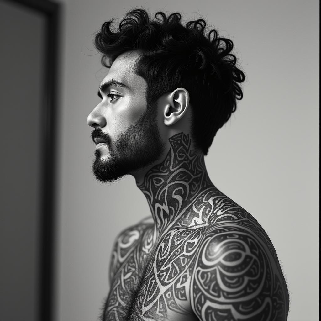 Sagittariusin tribal tattoo style, featuring bold and black geometric shapes, curved lines, intertwine and flow seamlessly, creating a powerful and symbolic design, polynesian and maori styles - Variation 23