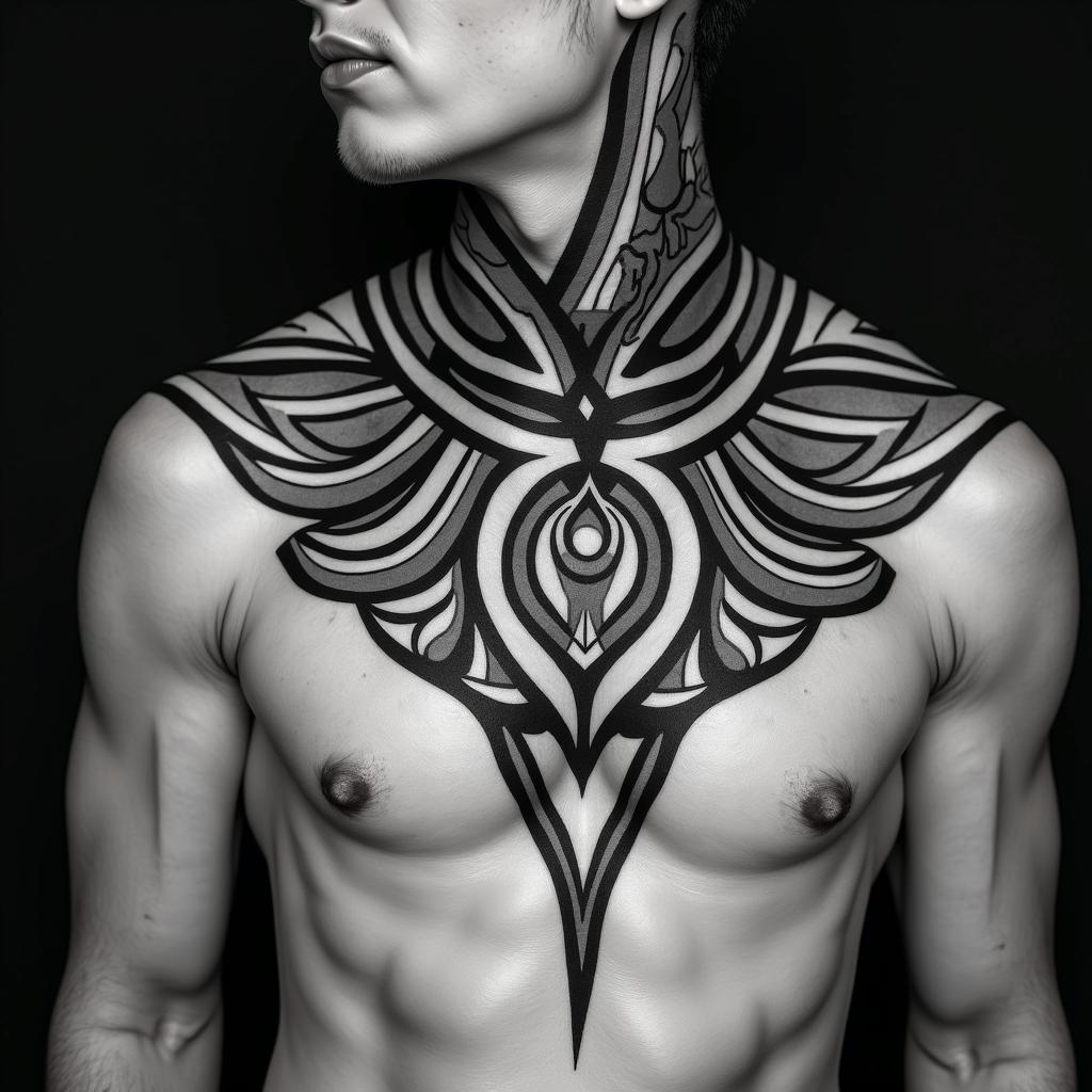 Sagittariusin tribal tattoo style, featuring bold and black geometric shapes, curved lines, intertwine and flow seamlessly, creating a powerful and symbolic design, polynesian and maori styles - Variation 18