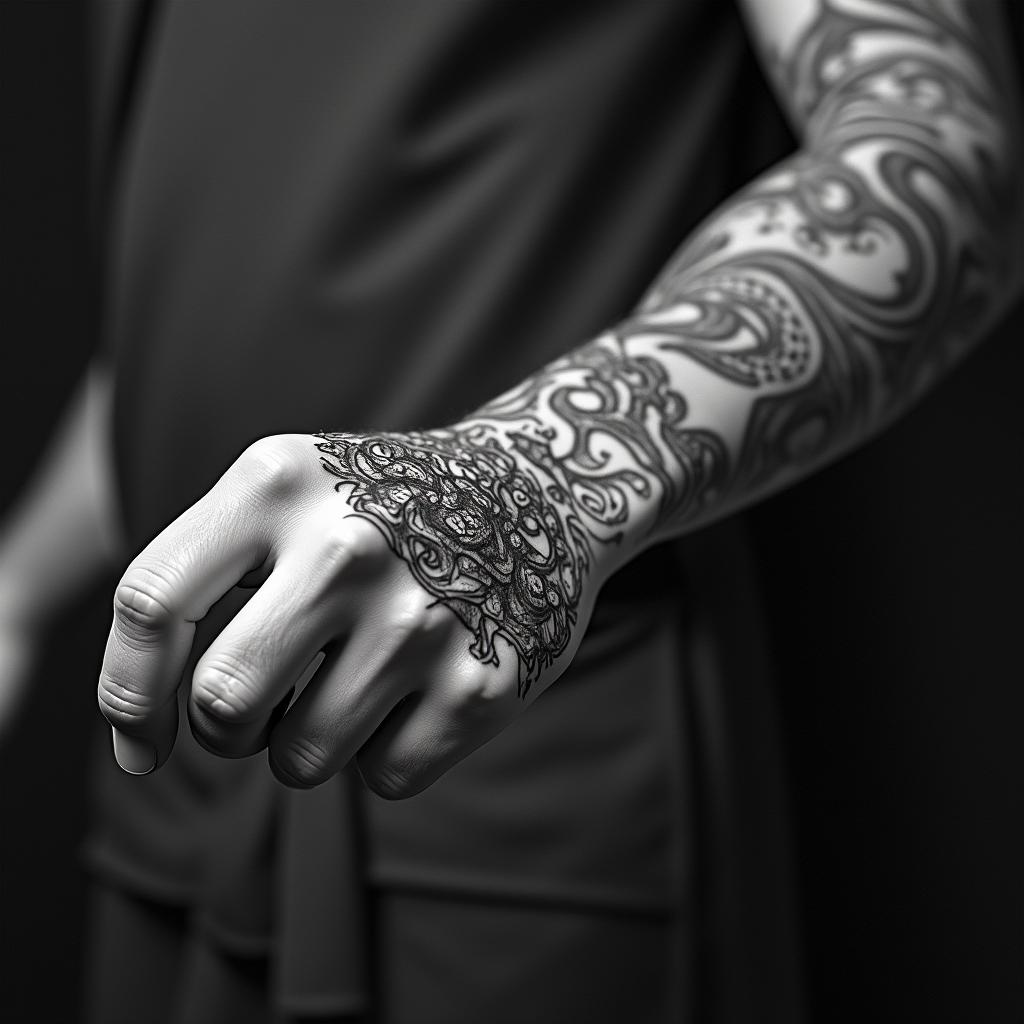 Force courage perseverance karatein japanese style tattoo, detailed tattoo, traditional japanese culture tattoo, mythology, 8k - Variation 4