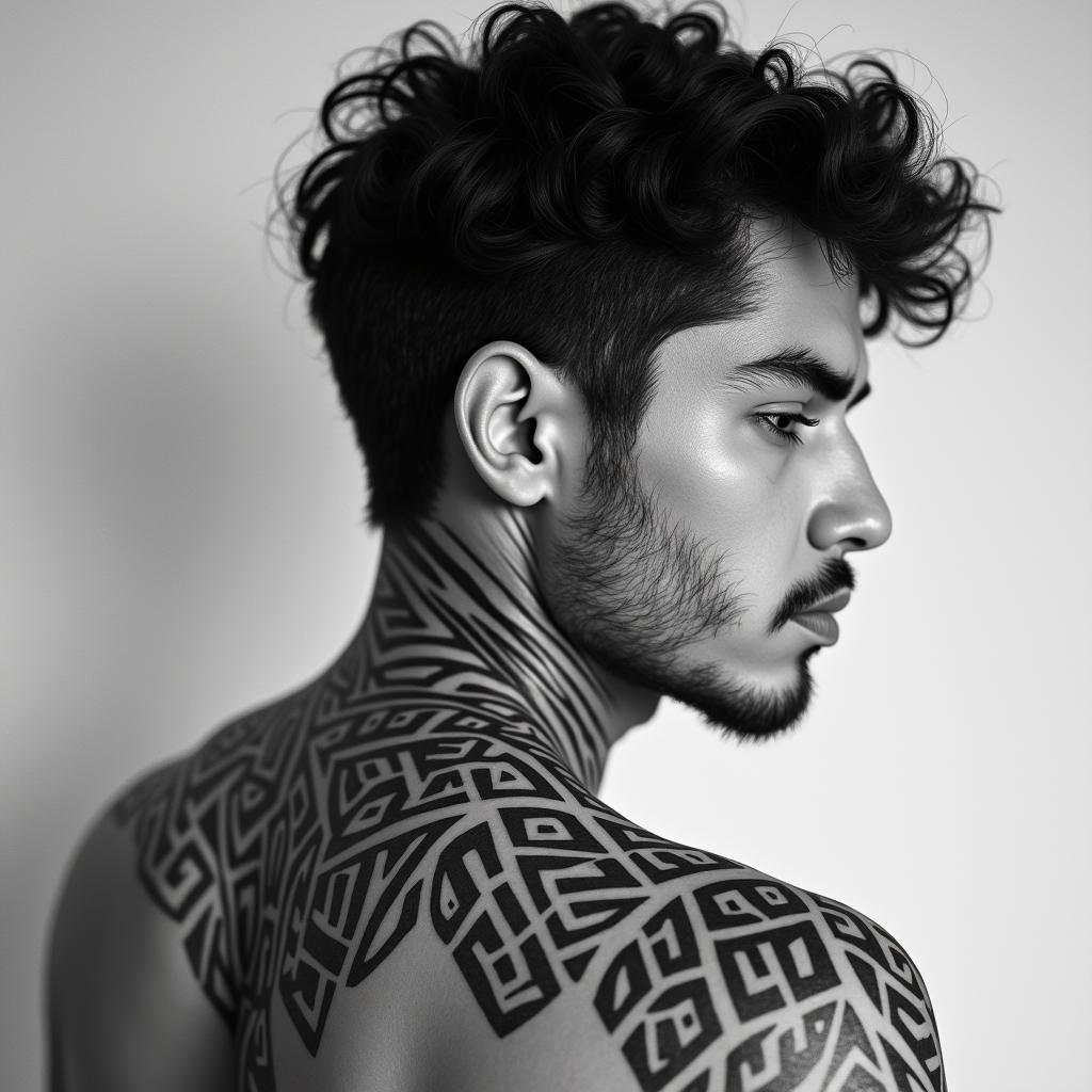 Sagittariusin tribal tattoo style, featuring bold and black geometric shapes, curved lines, intertwine and flow seamlessly, creating a powerful and symbolic design, polynesian and maori styles - Variation 16