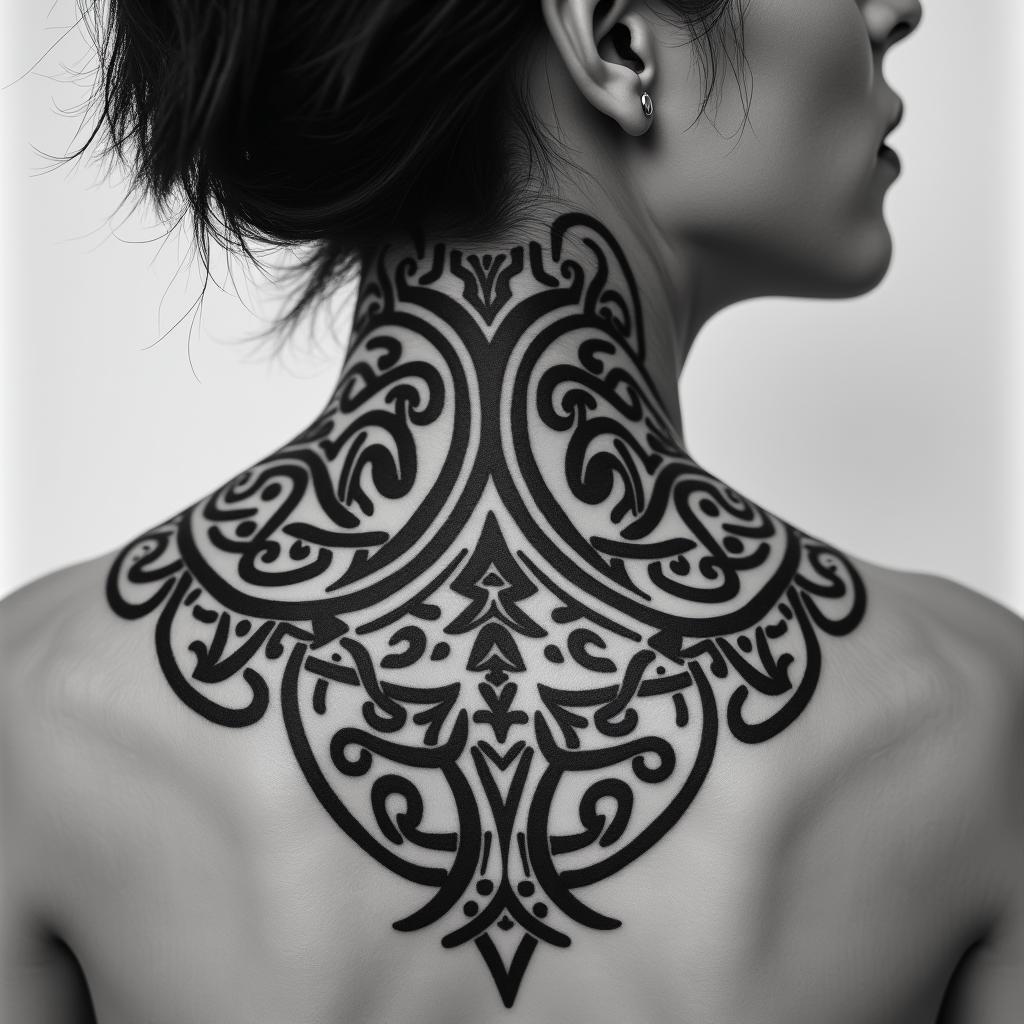 Sagittariusin tribal tattoo style, featuring bold and black geometric shapes, curved lines, intertwine and flow seamlessly, creating a powerful and symbolic design, polynesian and maori styles - Variation 14