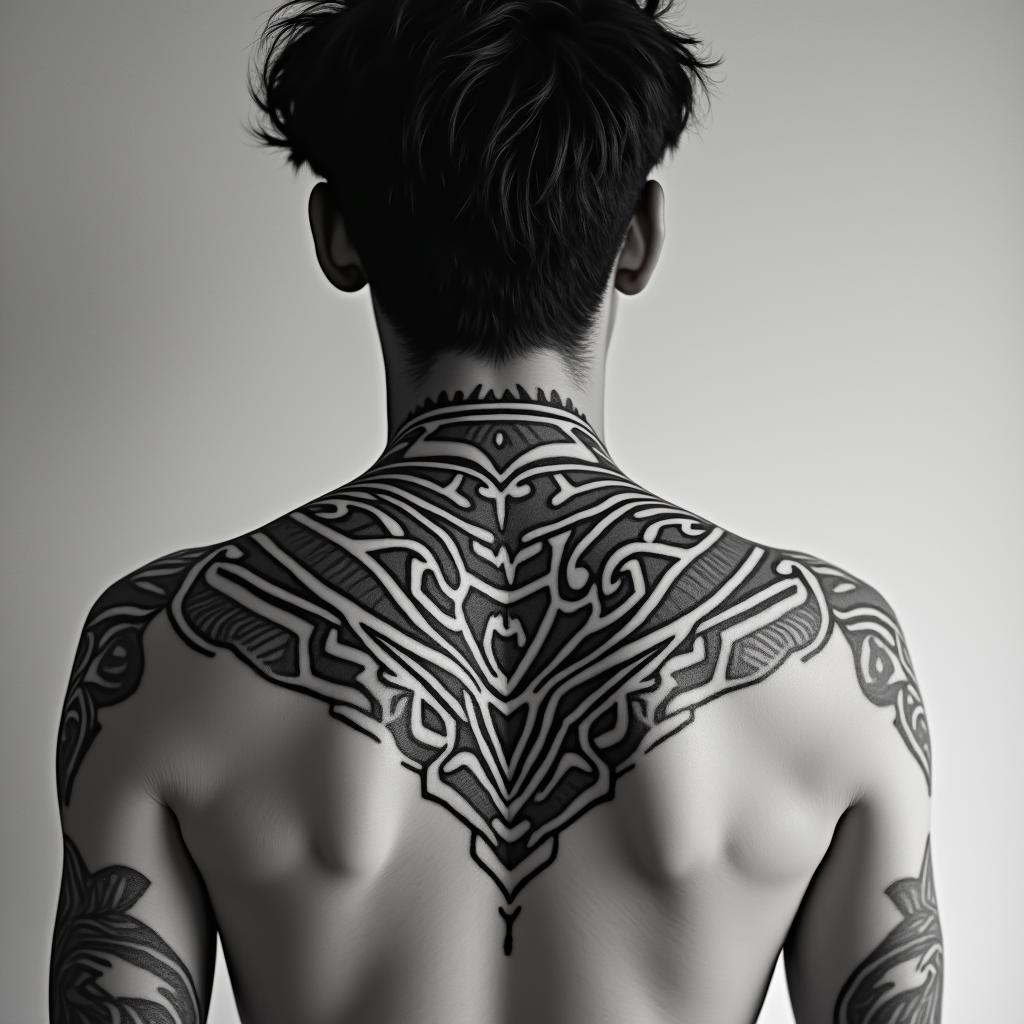Sagittariusin tribal tattoo style, featuring bold and black geometric shapes, curved lines, intertwine and flow seamlessly, creating a powerful and symbolic design, polynesian and maori styles - Variation 6