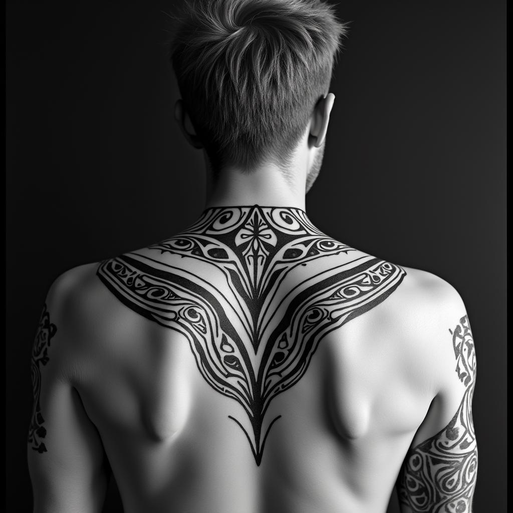 Sagittariusin tribal tattoo style, featuring bold and black geometric shapes, curved lines, intertwine and flow seamlessly, creating a powerful and symbolic design, polynesian and maori styles - Variation 3