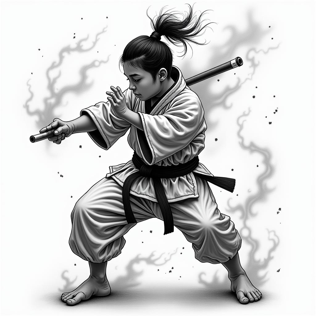 Force courage karatein japanese style tattoo, detailed tattoo, traditional japanese culture tattoo, mythology, 8k - Variation 4