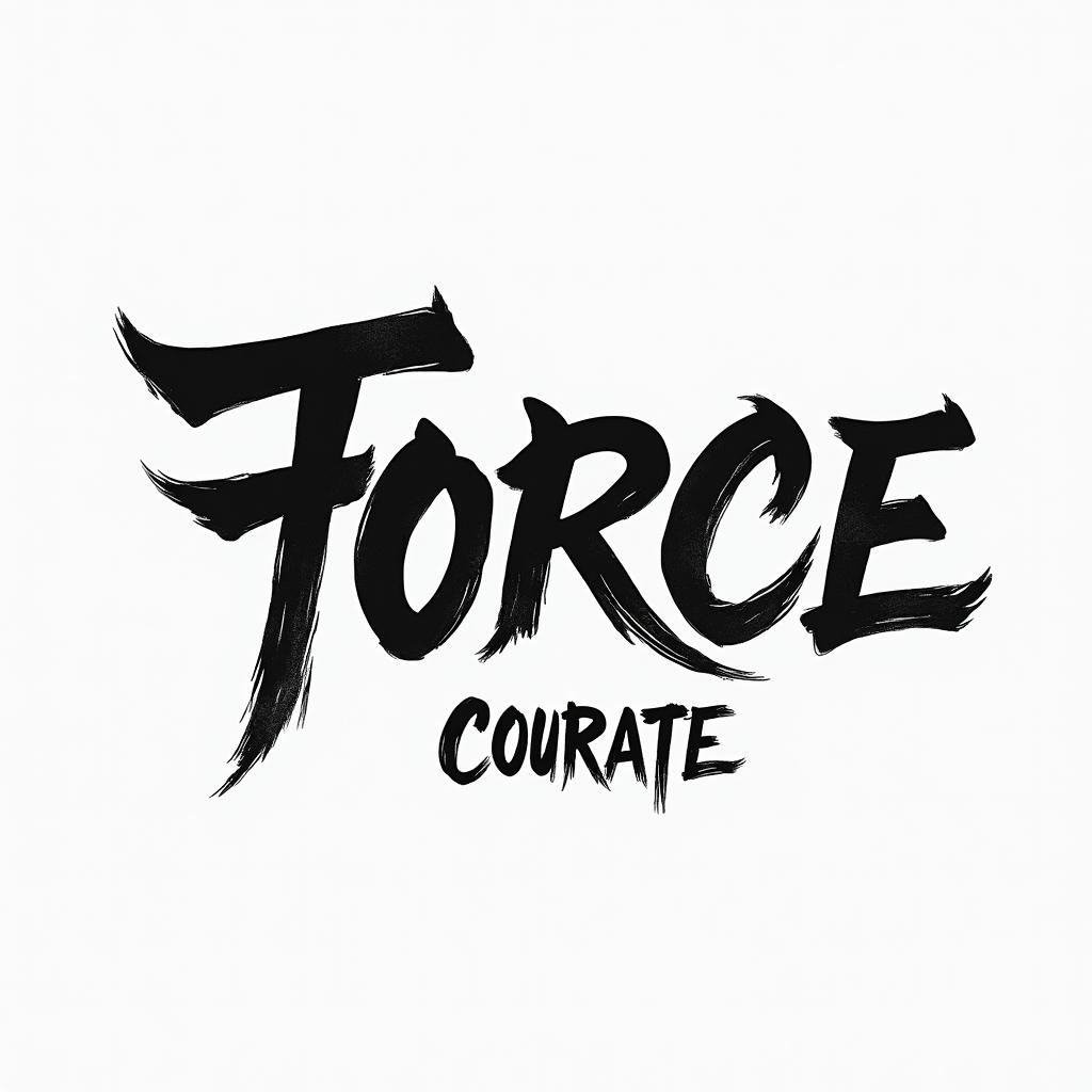 Force courage karatetext-based tattoo, japanese font ultra-realistic, perfectly placed, high-quality font design, photo-realistic shading, 8k, high quality, finely detailed typograph