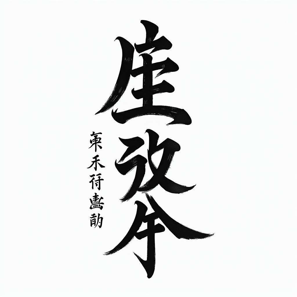 Kyokushinkaitext-based tattoo, japanese font ultra-realistic, perfectly placed, high-quality font design, photo-realistic shading, 8k, high quality, finely detailed typograph - Variation 4