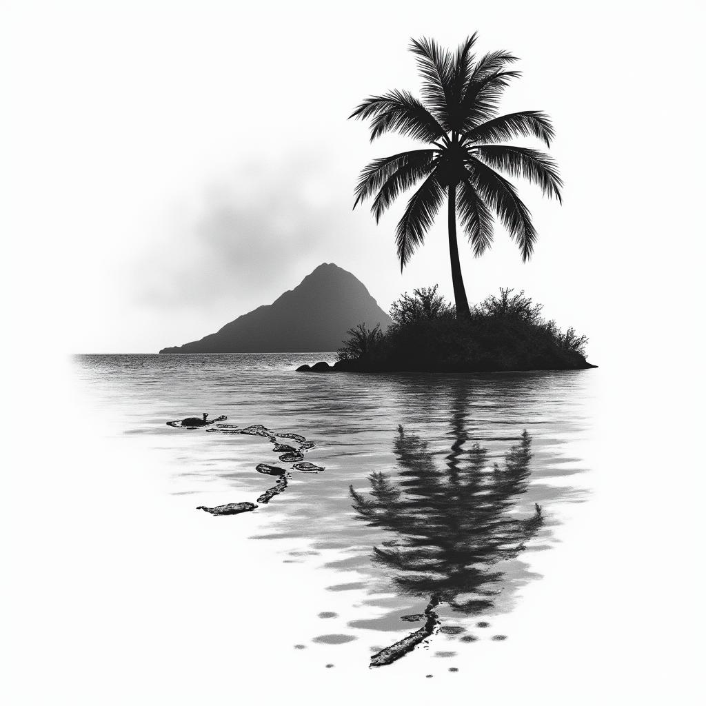 Island of Guadeloupein new school tattoo, pop culture, modern, detailed tattoo, illustrative