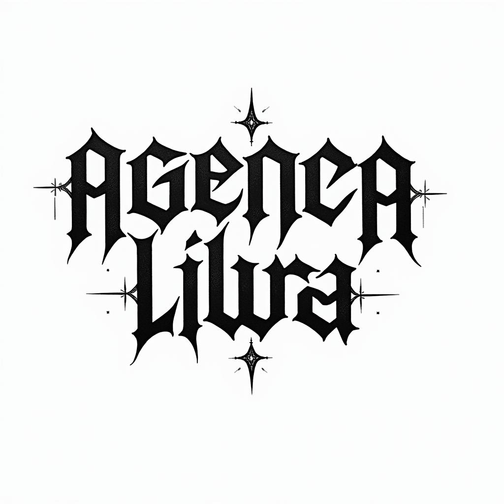 Catalina Gemini Francisco Libratext-based tattoo, gothic font ultra-realistic, perfectly placed, high-quality font design, photo-realistic shading, 8k, high quality, finely detailed typography