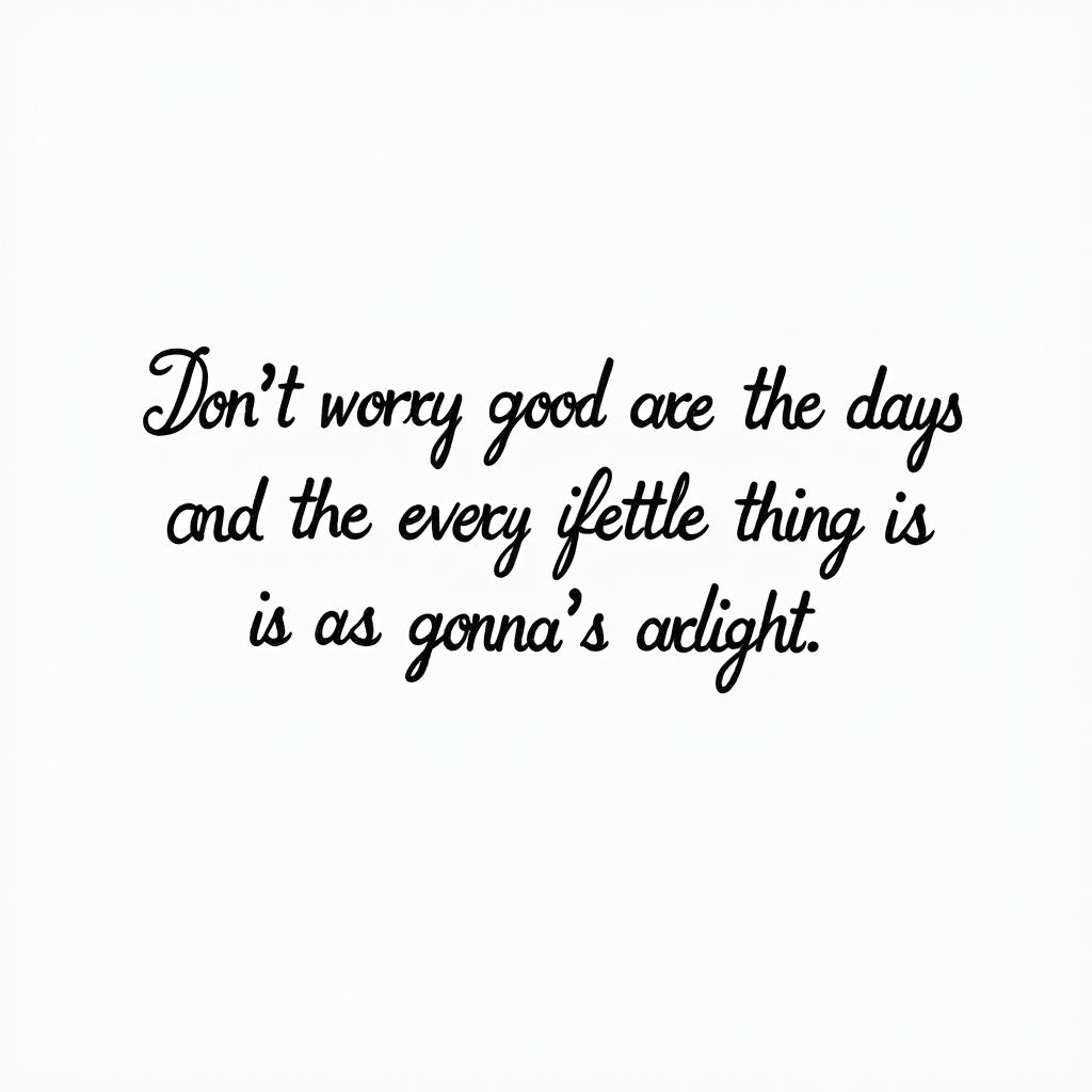 Don’t worry about
 the days cause every little thing is gonna be alrightminimalist text-based tattoo, Monospace font ultra-realistic, perfectly placed, high-quality font design, photo-realistic shading, 8k, high quality, finely detailed typograph - Variation 2