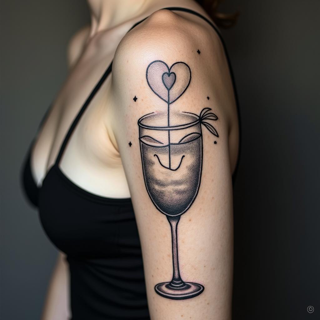 Margaritasin Modest style tattoo, featuring soft, delicate line work with simple and meaningful symbols, gentle waves, a heart, evoking a sense of serenity and grace, - Variation 4