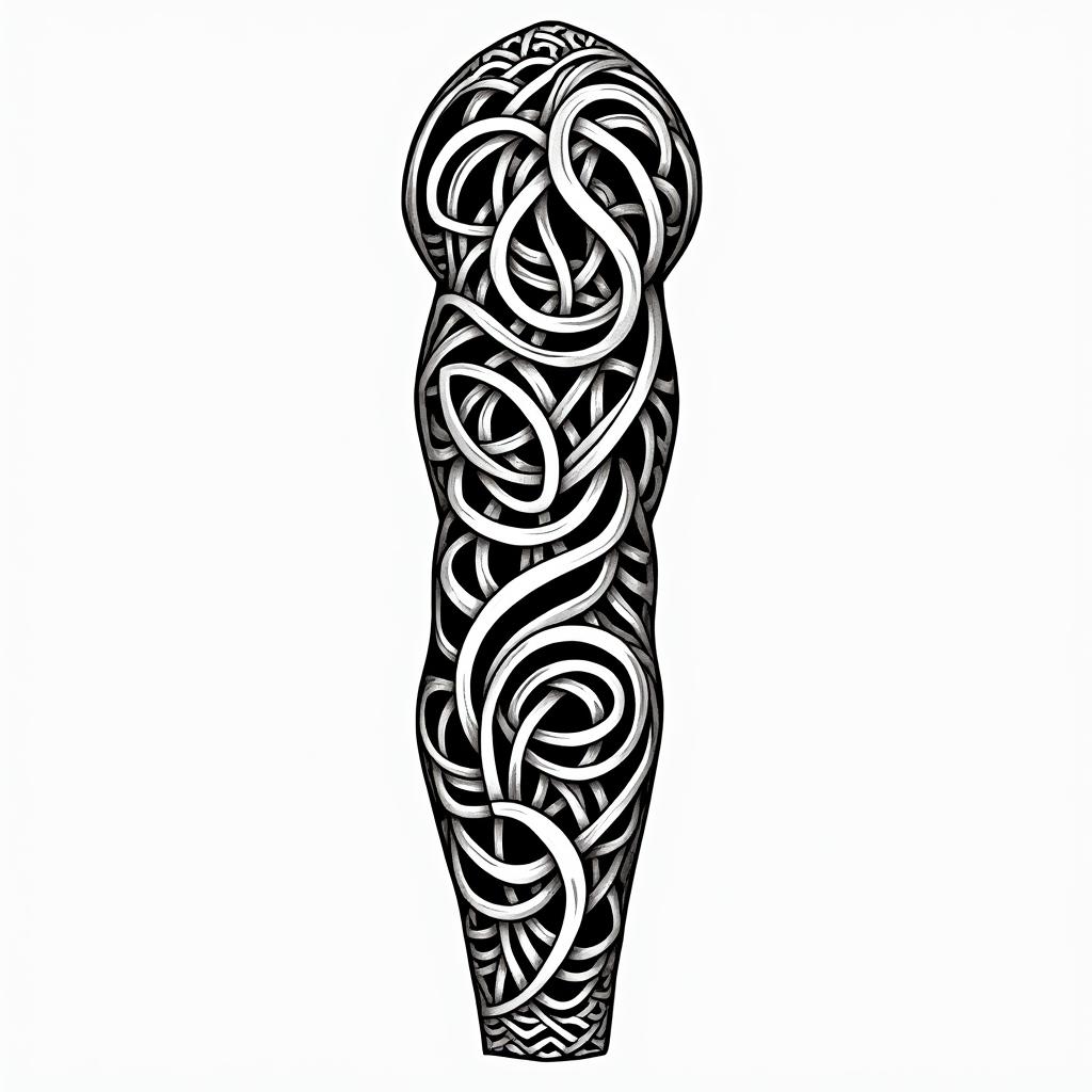 Half sleevein tribal tattoo style, featuring bold and black geometric shapes, curved lines, intertwine and flow seamlessly, creating a powerful and symbolic design, polynesian and maori styles - Variation 3