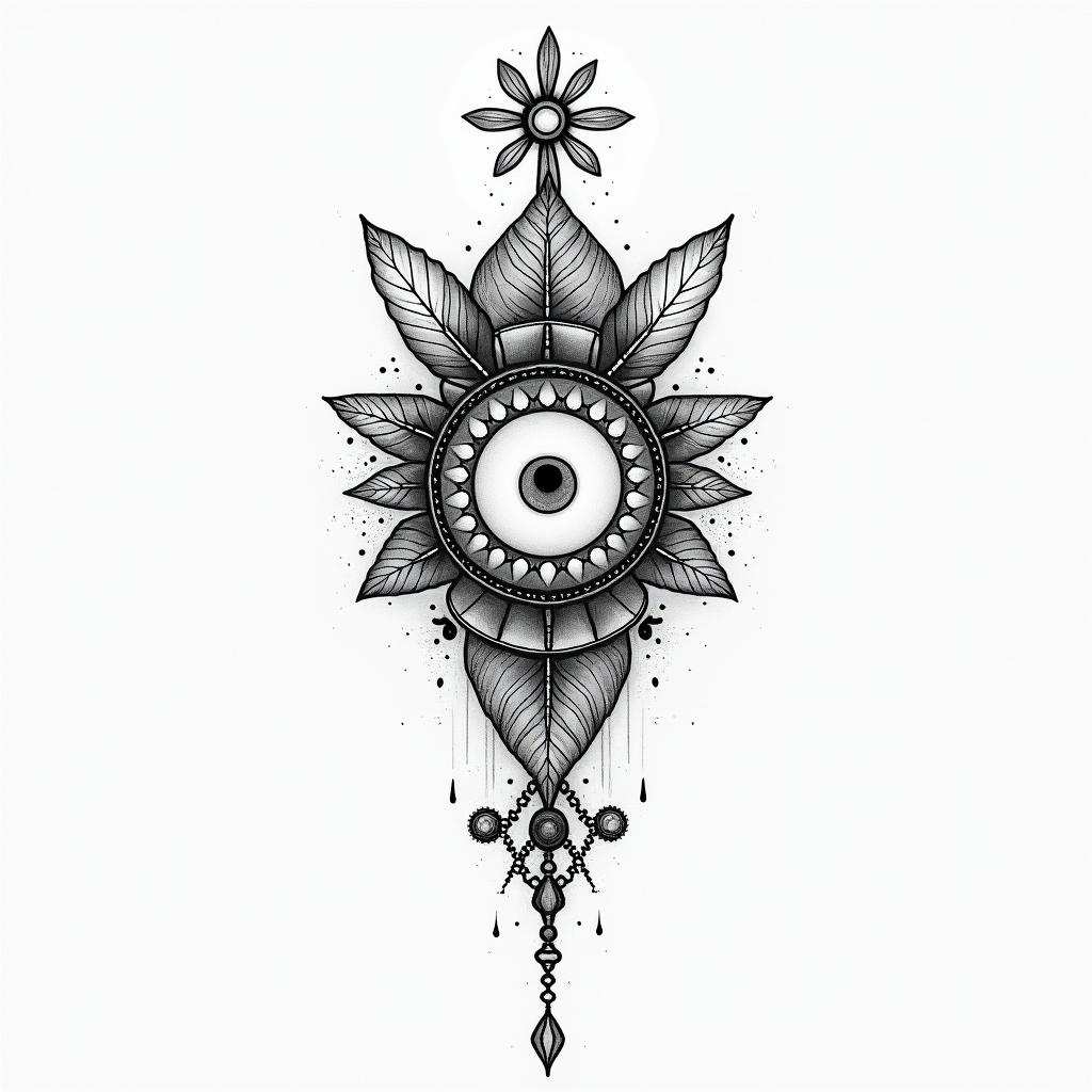 As above so belowin spiritual symbols tattoo style, featuring an intricate design incorporating elements, Hamsa hand, third eye, minimalist composition - Variation 2