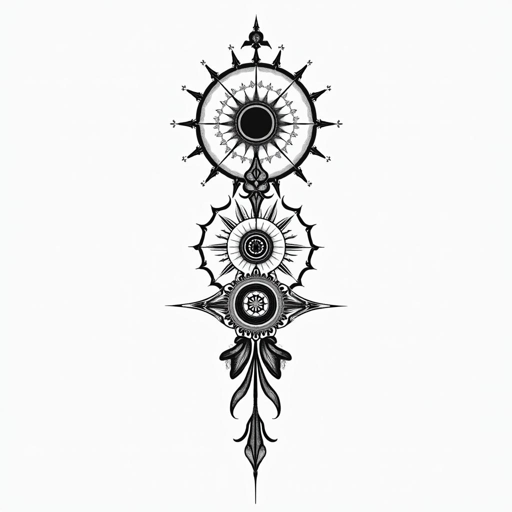 As above so belowin spiritual symbols tattoo style, featuring an intricate design incorporating elements, Hamsa hand, third eye, minimalist composition - Variation 4