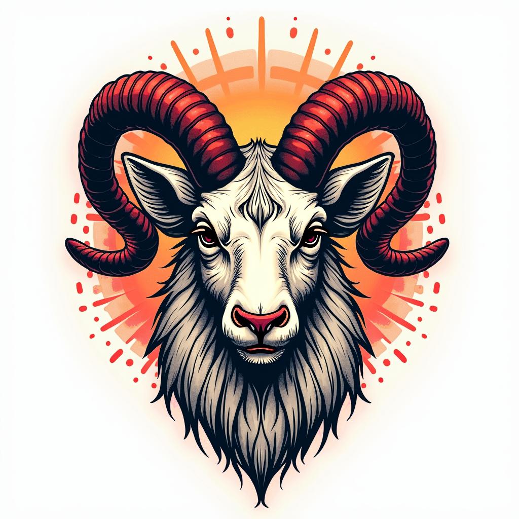 Aries signin pop art style tattoo, featuring bold and vibrant colors, exaggerated outlines, iconic imagery, inspired by comic books and speech bubbles, comic book characters, retro pop culture