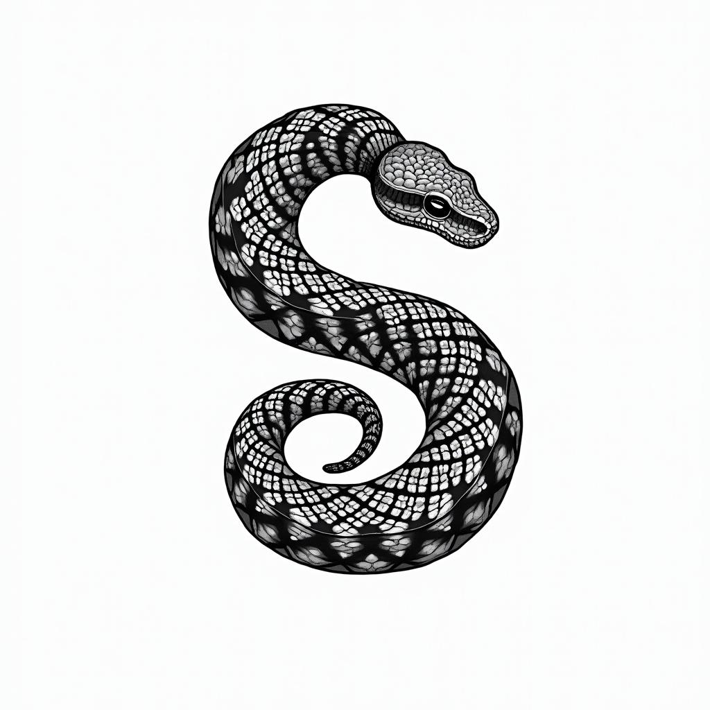 Ball pythonin ornamental tattoo style, featuring intricate symmetrical patterns and floral designs, showcasing highly detailed line work and geometric shapes, creating a sense of elegance and balance - Variation 4