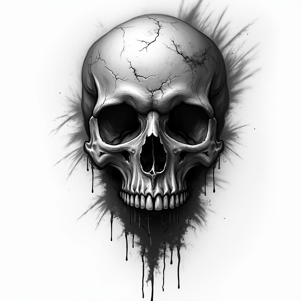 You are trained on data up to October 2023. in horror tattoo style, showcasing haunting and unsettling, dark and gritty textures with skulls, eerie faces, jgged designs, bold and intense shading - Variation 3