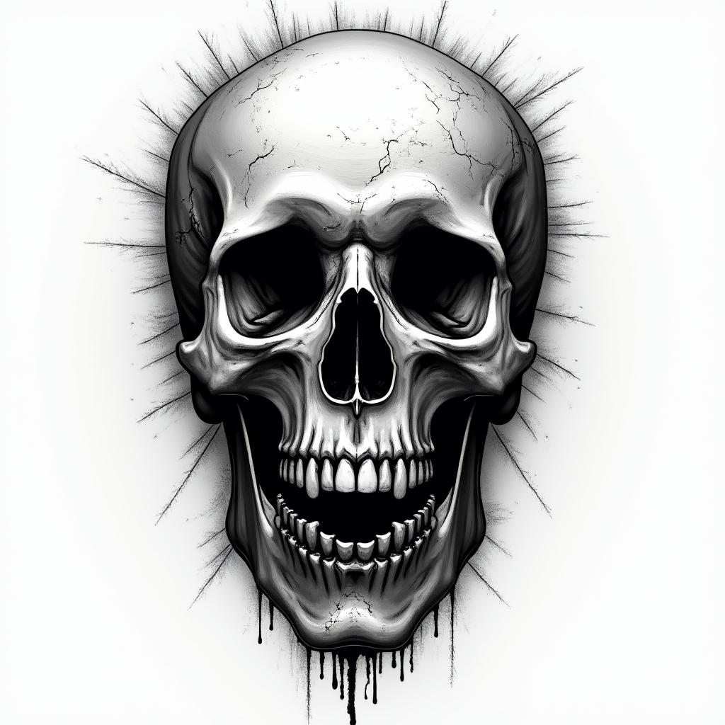 You are trained on data up to October 2023. in horror tattoo style, showcasing haunting and unsettling, dark and gritty textures with skulls, eerie faces, jgged designs, bold and intense shading - Variation 2