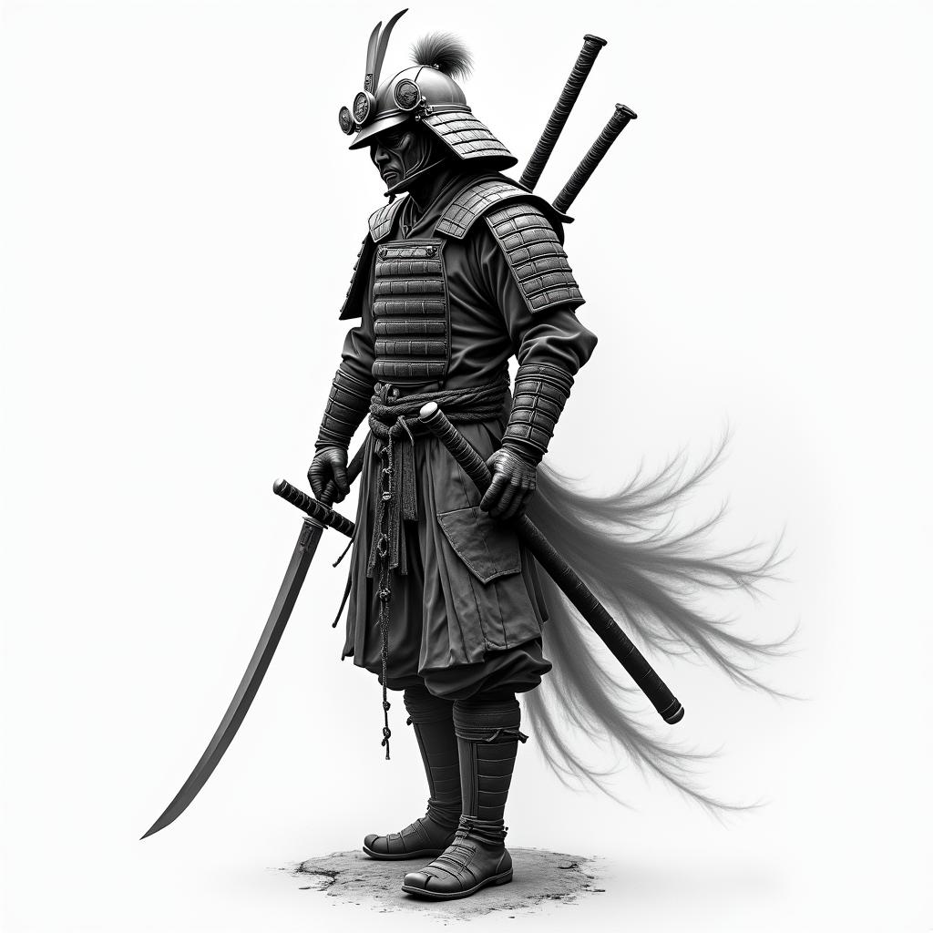 Samurai with a katanahigly detailed tattoo - Variation 36