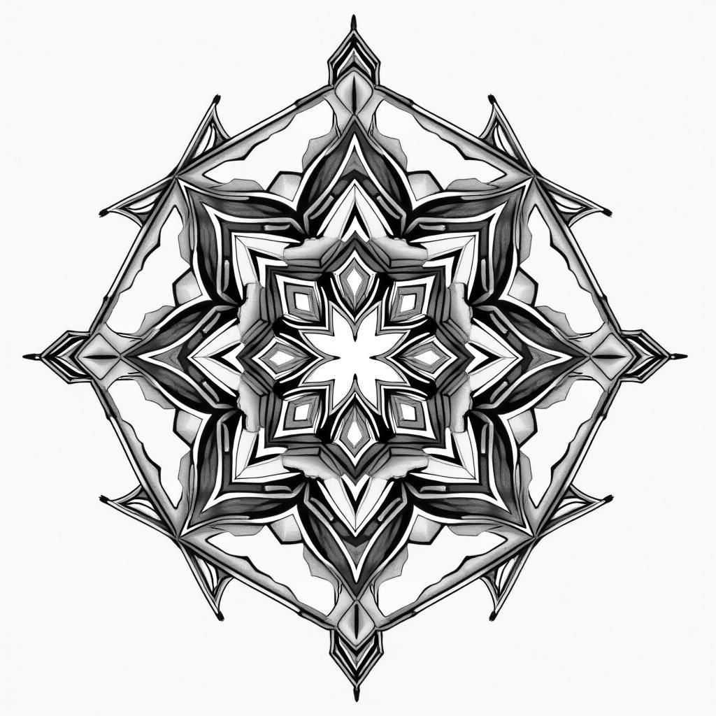 Sacred geometry of life in geometric style tattoo, blending hexagons, mandala-inspired patterns, symmetrical and fractal design, clean lines, sharp angles - Variation 2