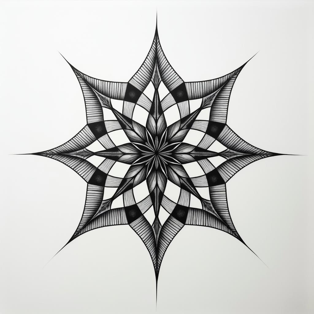 Sacred geometry of life in geometric style tattoo, blending hexagons, mandala-inspired patterns, symmetrical and fractal design, clean lines, sharp angles - Variation 3