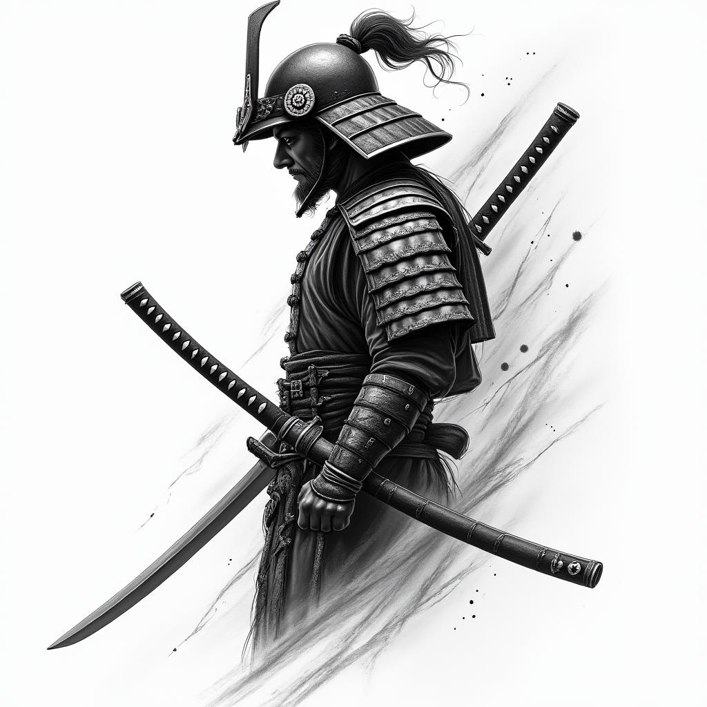 Samurai with a katanain japanese style tattoo, detailed tattoo, traditional japanese culture tattoo, mythology, 8k - Variation 12