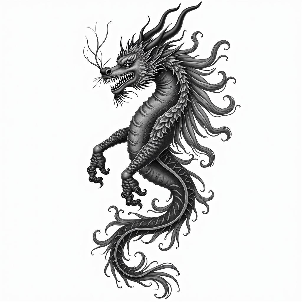 Aquariusin japanese style tattoo, detailed tattoo, traditional japanese culture tattoo, mythology, 8k - Variation 2