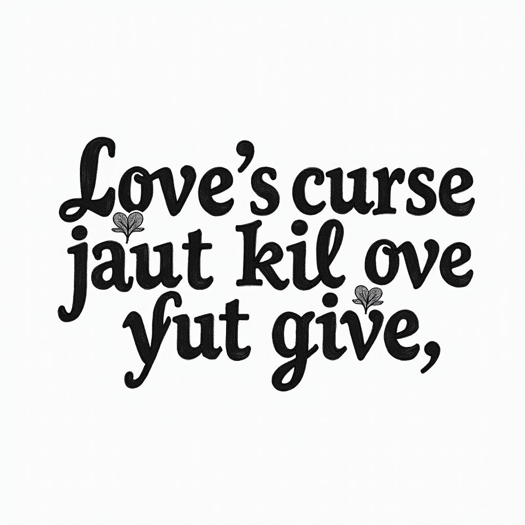 Love is a curse that kills you the more you givetext-based tattoo, japanese font ultra-realistic, perfectly placed, high-quality font design, photo-realistic shading, 8k, high quality, finely detailed typograph