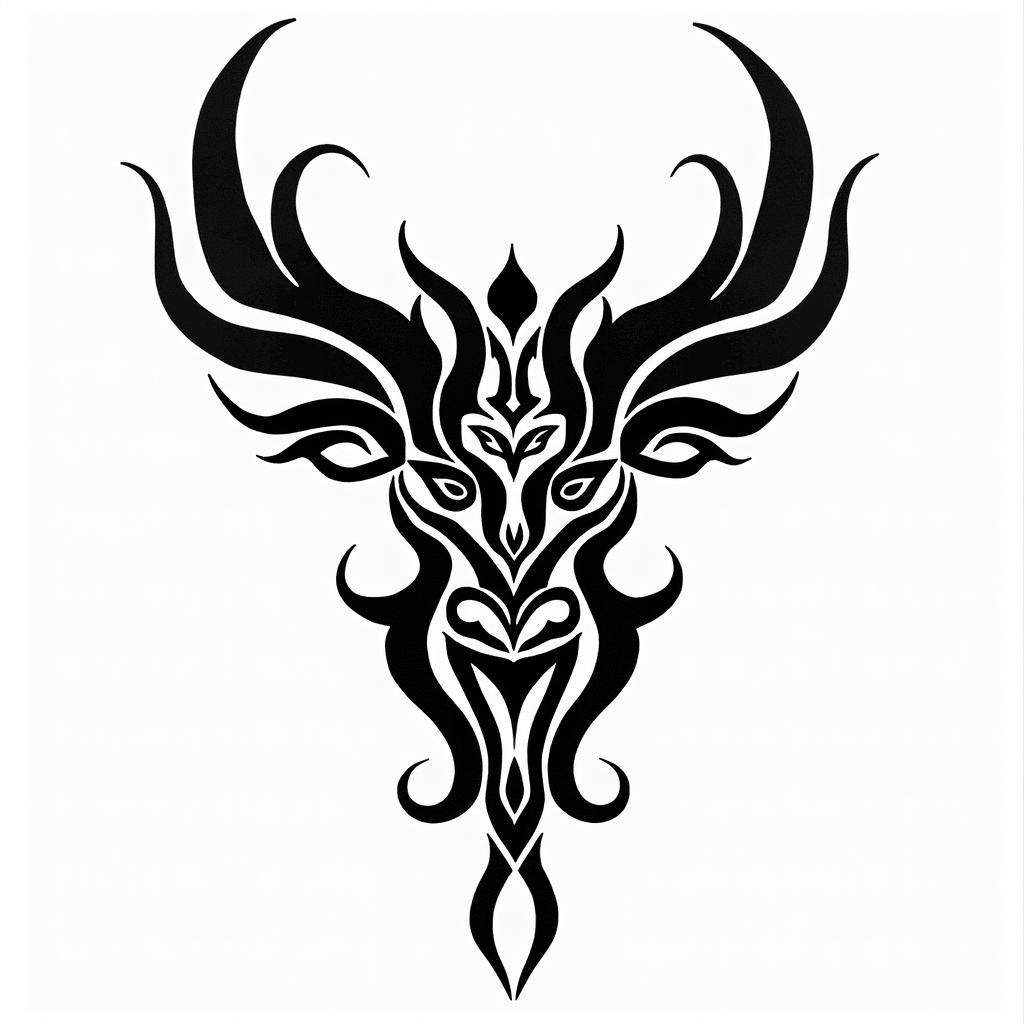 Taurusin tribal tattoo style, featuring bold and black geometric shapes, curved lines, intertwine and flow seamlessly, creating a powerful and symbolic design, polynesian and maori styles