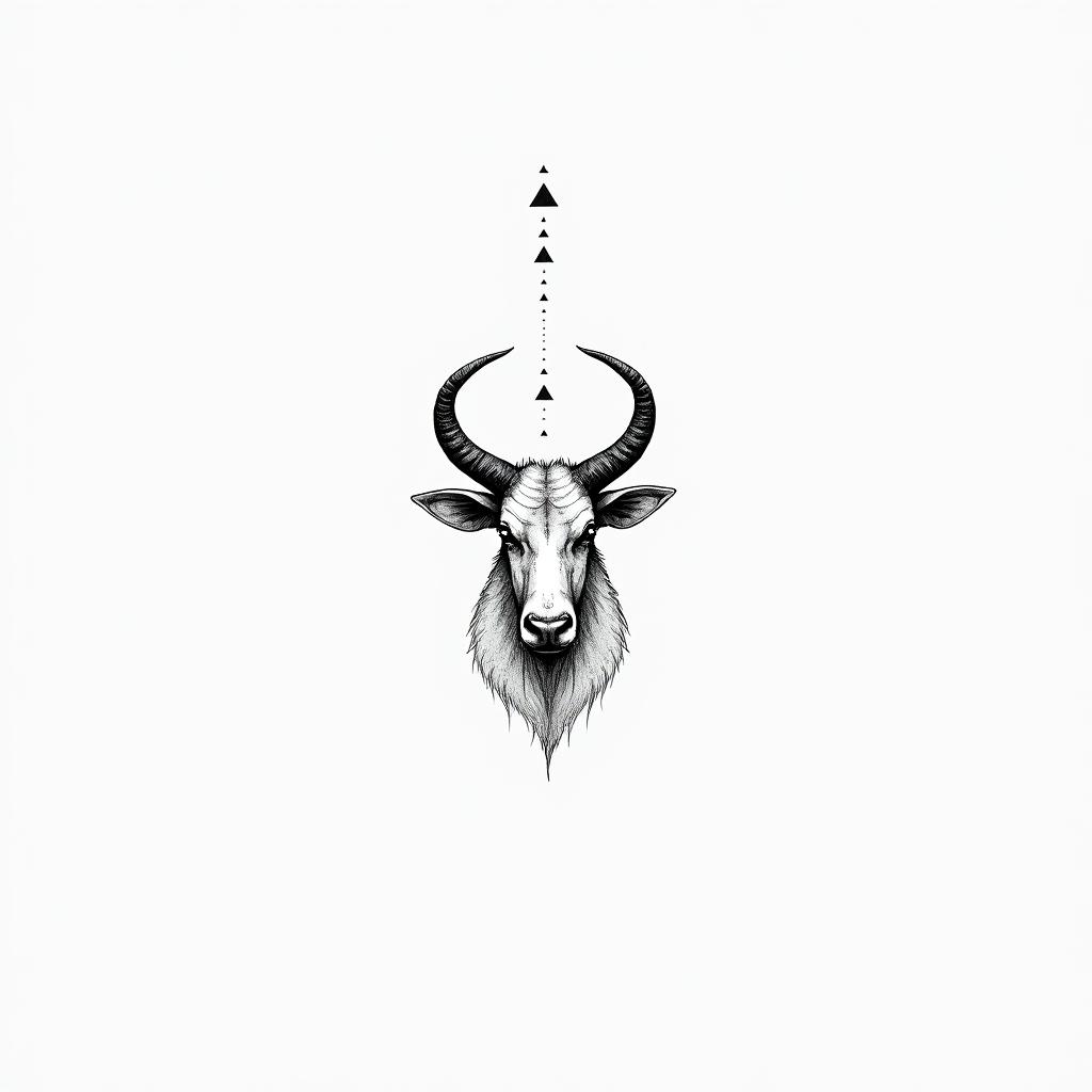 Taurusin minimalist style tattoo, featuring simple shapes and fine lines, with minimal shading and details, tiny triangles, creating a sense of balance and harmony