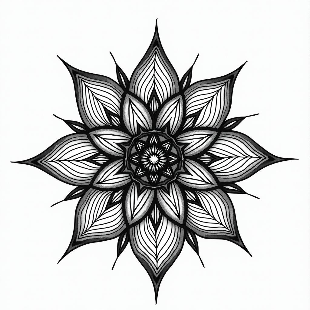 Flower of life geometry long in geometric style tattoo, blending hexagons, mandala-inspired patterns, symmetrical and fractal design, clean lines, sharp angles - Variation 2