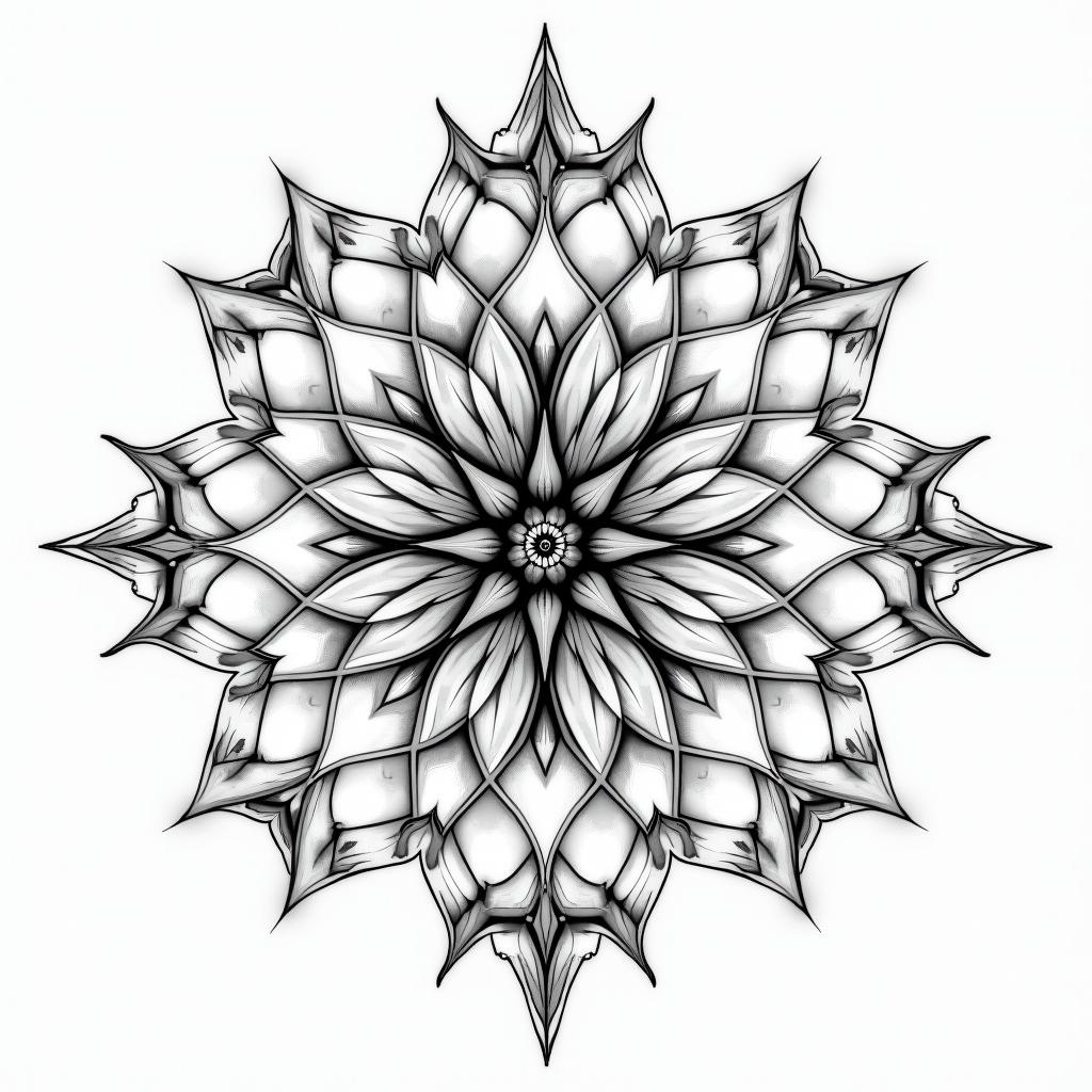 Flower of life geometry long in geometric style tattoo, blending hexagons, mandala-inspired patterns, symmetrical and fractal design, clean lines, sharp angles - Variation 3