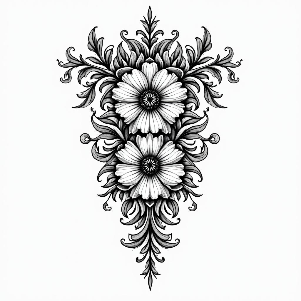 Number 17in ornamental tattoo style, featuring intricate symmetrical patterns and floral designs, showcasing highly detailed line work and geometric shapes, creating a sense of elegance and balance - Variation 2