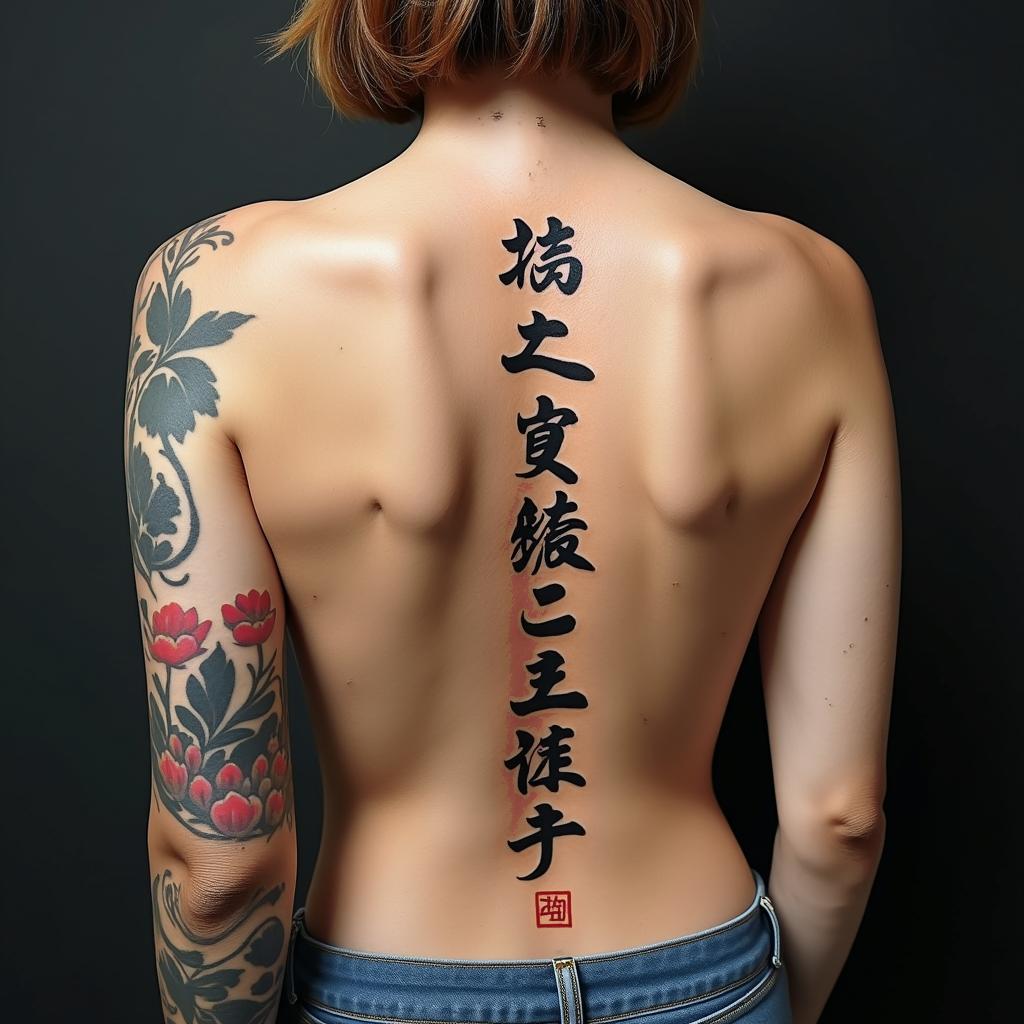 Khate zion zian jerometext-based tattoo, japanese font ultra-realistic, perfectly placed, high-quality font design, photo-realistic shading, 8k, high quality, finely detailed typograph
