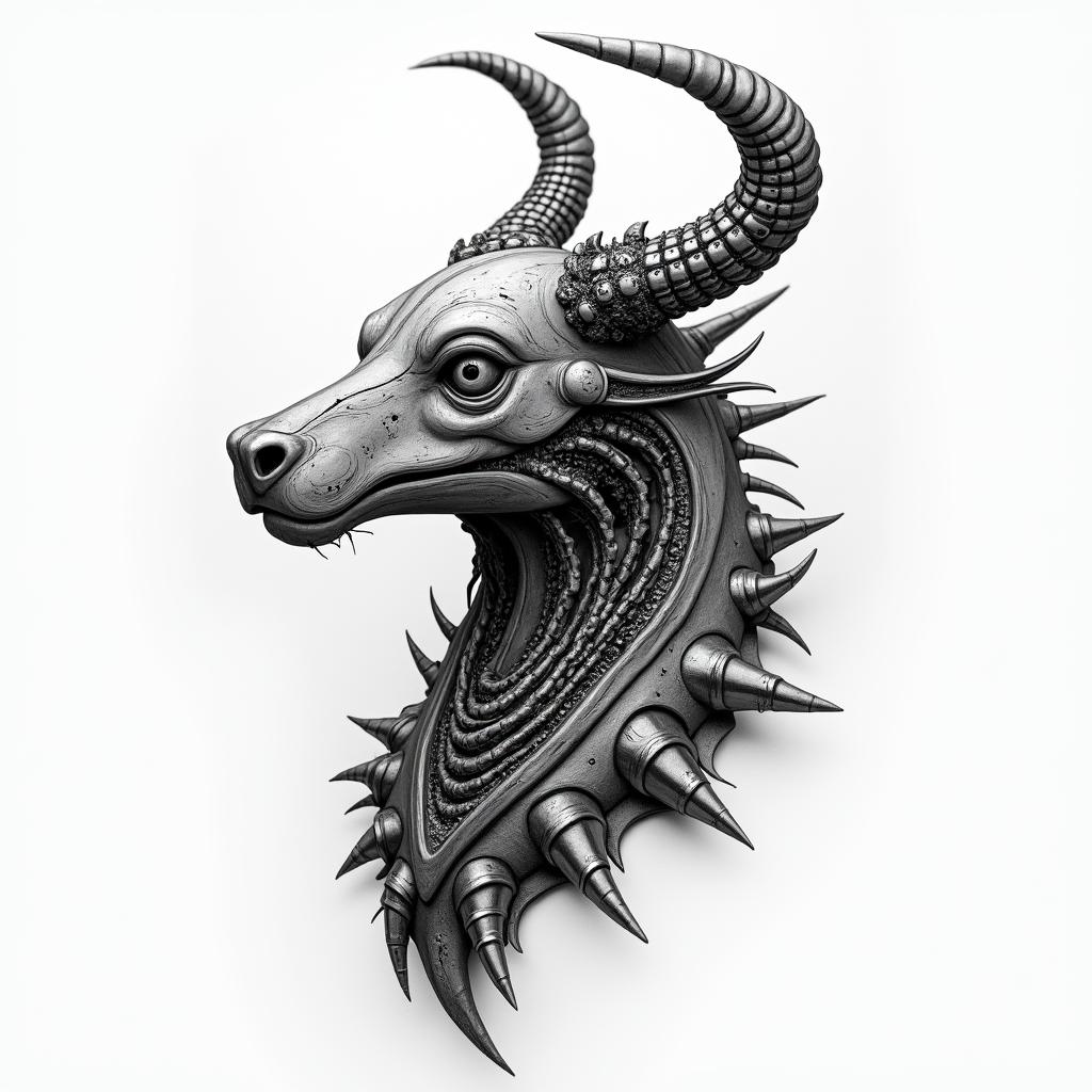 Vikings, animals, nature, Viking ships,tattoo in biomechanic style, the tattoo covered by robotic elements of futuristic cyberpunk design, robotic features detail, showcasing intricate mechanical components